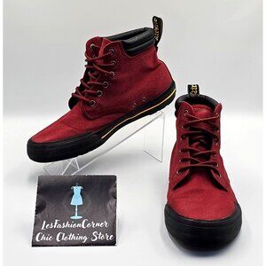 Dr Martens Men's Cherry Red Canvas Winsted Hi Top Boots Size 8 Wo's 9 2542